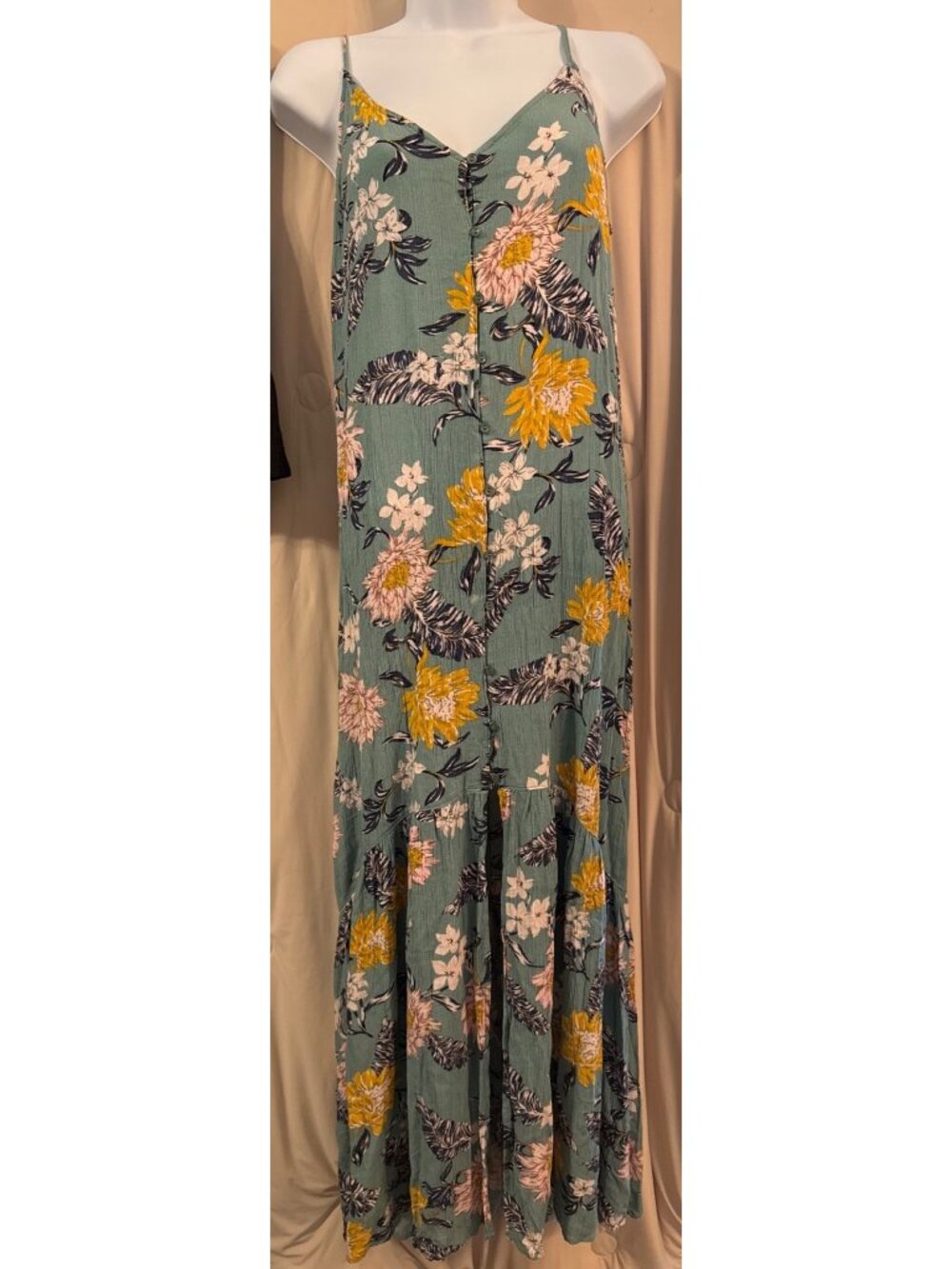 Easel Dress Boho Floral Maxi Button Front Bodice Sz Small